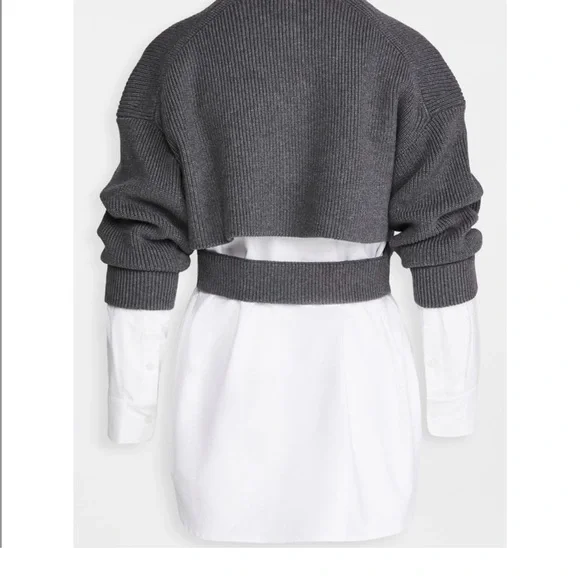 Alexander Wang Bilayer Crew Neck Oxford Cardian Sweater